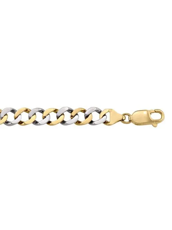 10, 14 Karat Fancy Two Tone Yellow and White Gold Figaro Link 8.0 mm Bracelet