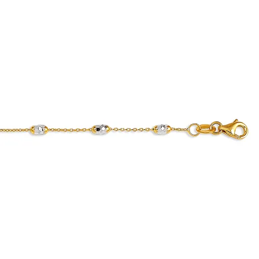 10K White Gold and Yellow Gold Oval Beaded Ankle Bracelet 9"/10"