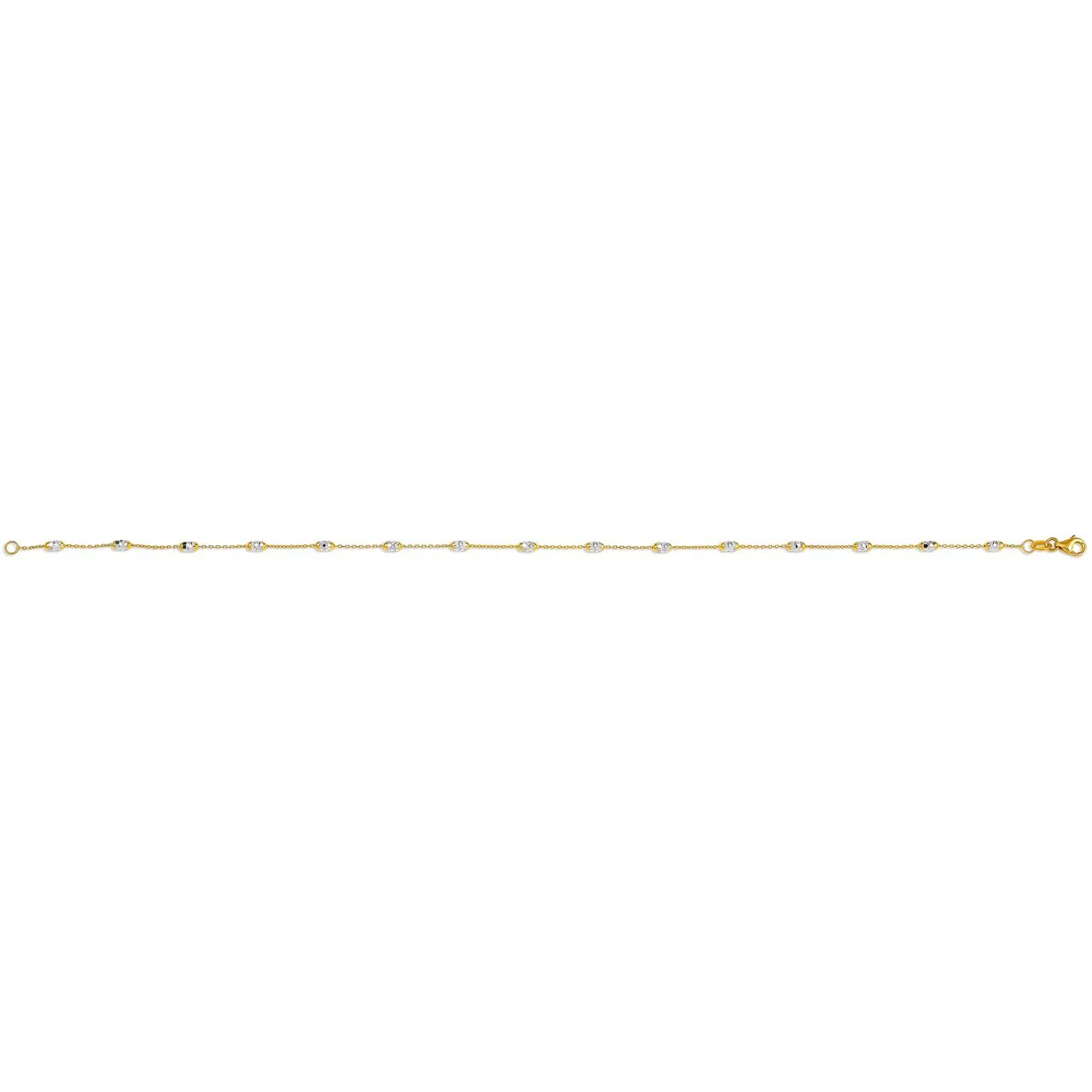 10K White Gold and Yellow Gold Oval Beaded Ankle Bracelet 9"/10"