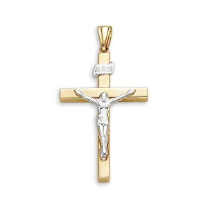 10k Yellow and White Gold Hollow Cross Pendant With Crucifix