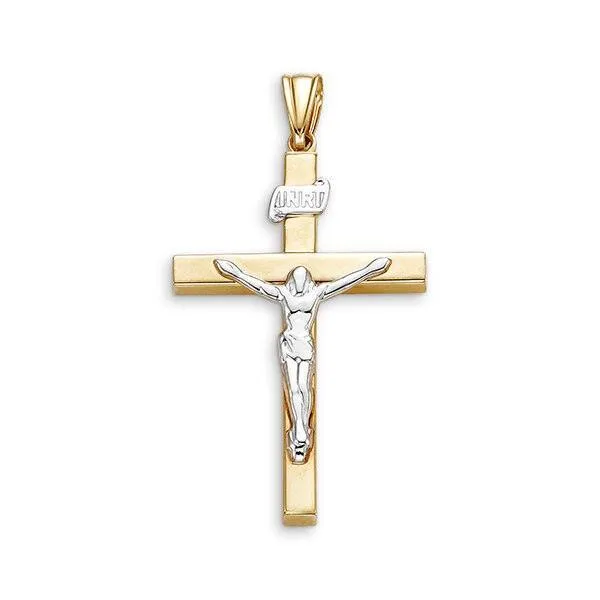 10k Yellow and White Gold Hollow Cross Pendant With Crucifix