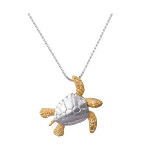 14k 2/tone 30mm Sea Turtle Pendant with 2 Diamonds