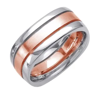 14K or 18K Two-Tone Gold Grooved Ring