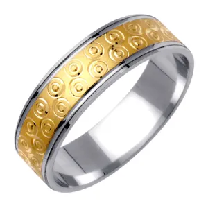 14K or 18K White and Yellow Carved Pattern Ring