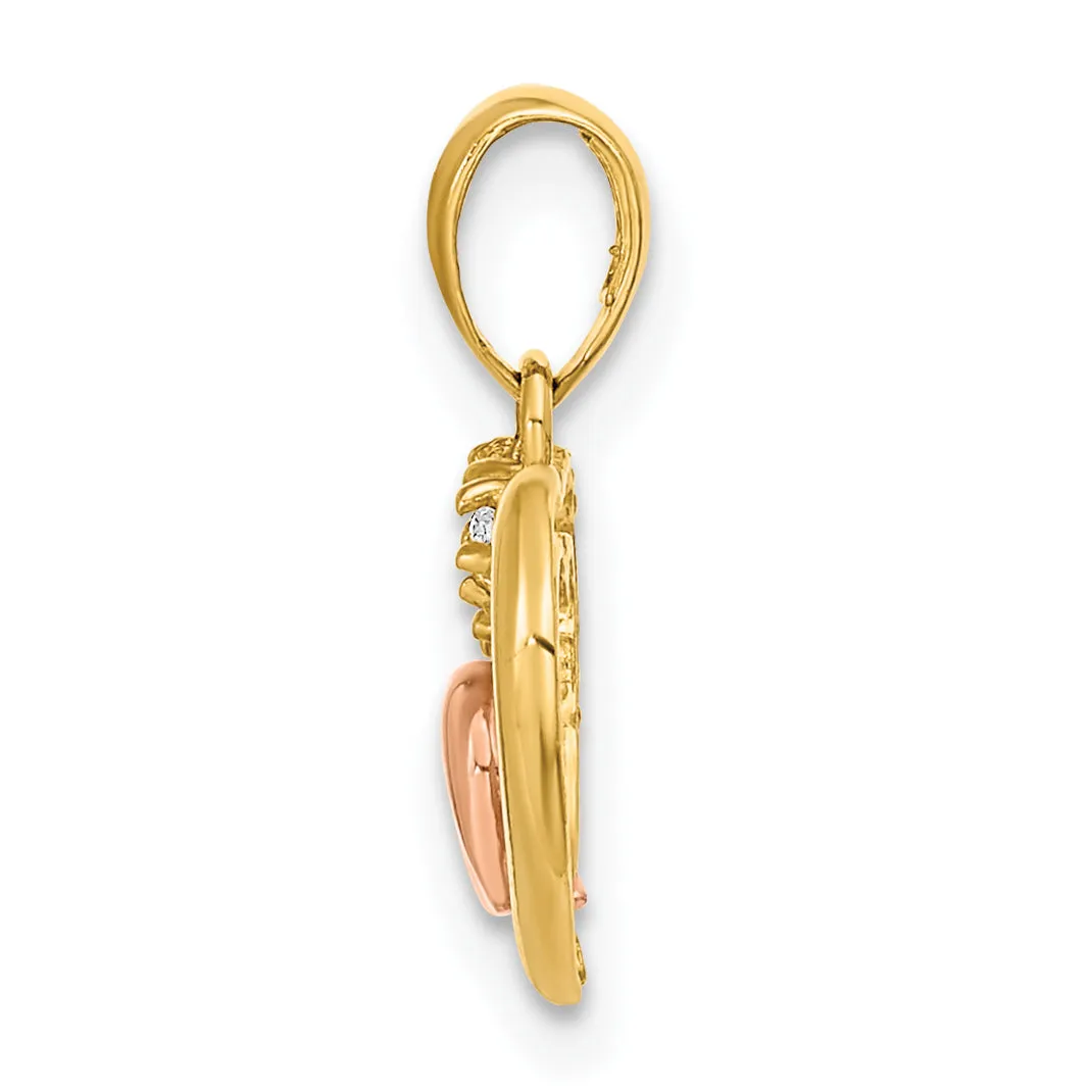 14K Two Tone Gold Open Design Heart C.Z Pendant