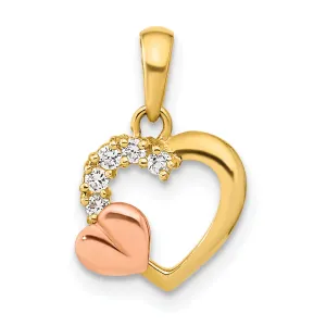 14K Two Tone Gold Open Design Heart C.Z Pendant