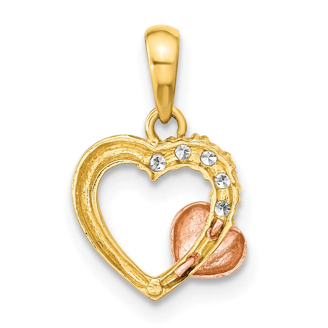 14K Two Tone Gold Open Design Heart C.Z Pendant