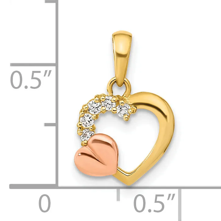 14K Two Tone Gold Open Design Heart C.Z Pendant