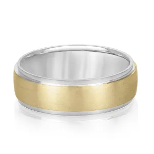 14K White And Yellow Gold Men's 6MM Beveled Wedding Ring With Satin Finish