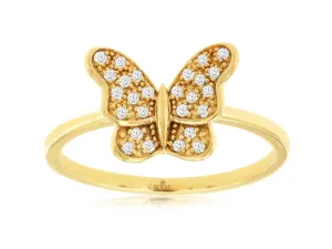 14K Yellow Gold Diamond Butterfly Ring
