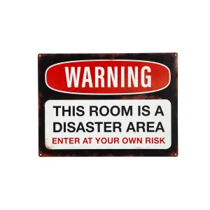 15.5"L x 11.5"H Metal USA Wall Décor, Warning Room is Disaster Area,6m9216