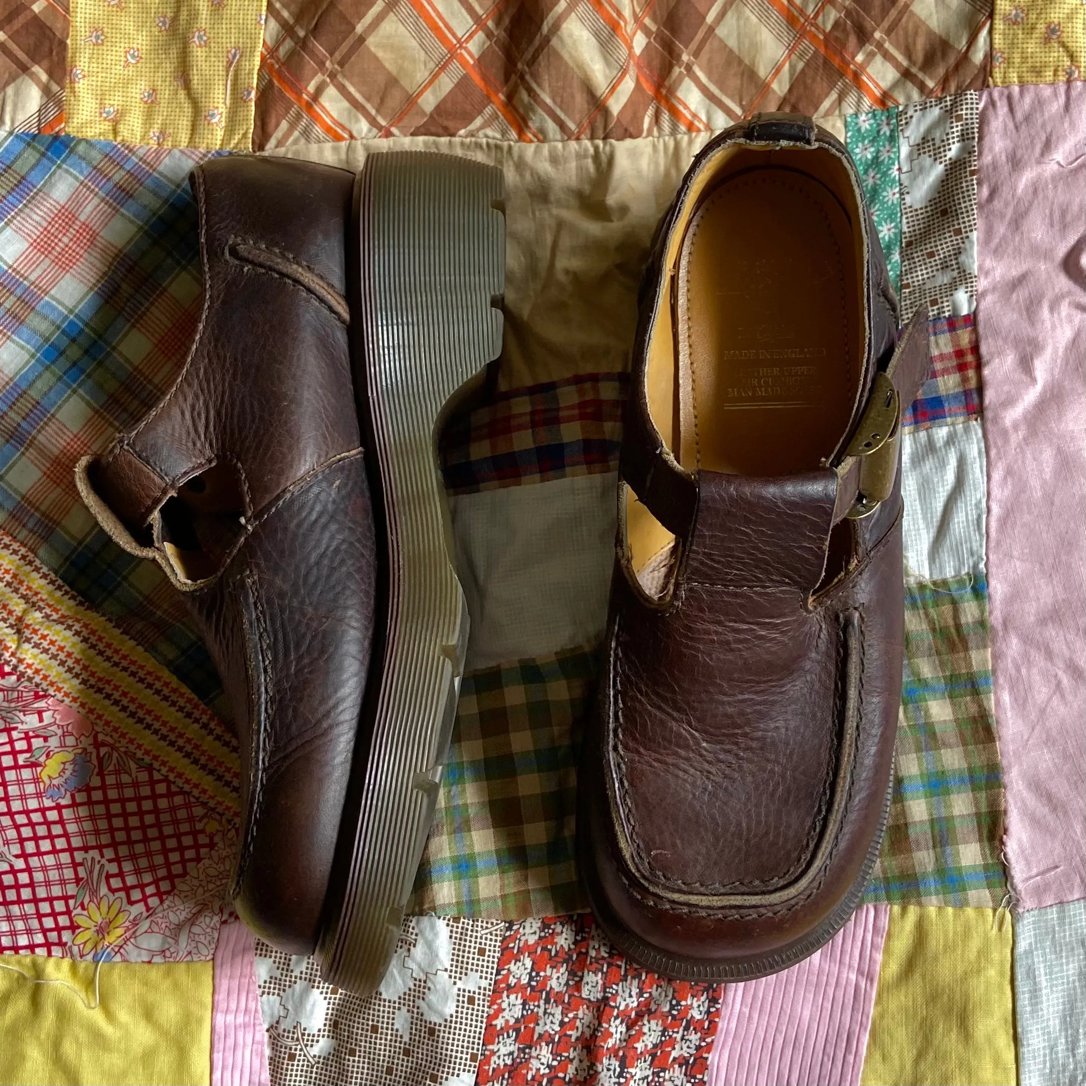 1990s Dr. Marten T-Strap Brown Platform Loafers - US 8