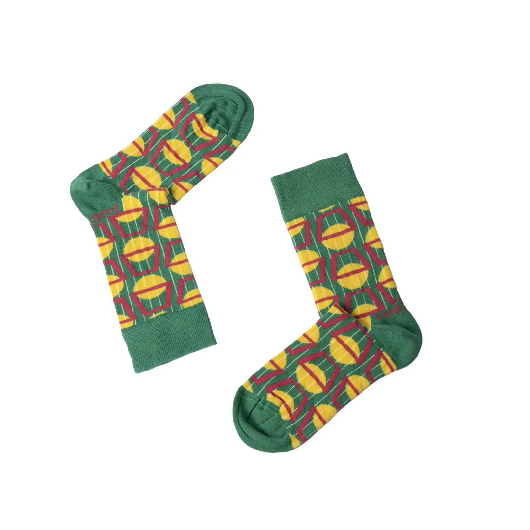2 Pack Black and Green Geometric Socks
