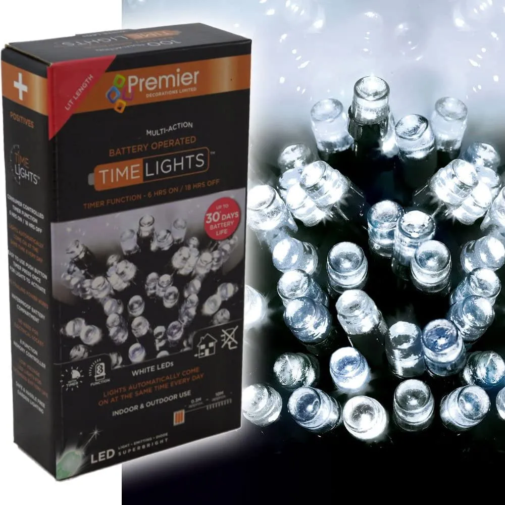 600 LED White Battery Operated String Timelights