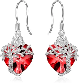 925 Sterling Silver-Heart Tree of Life Dangle Earrings