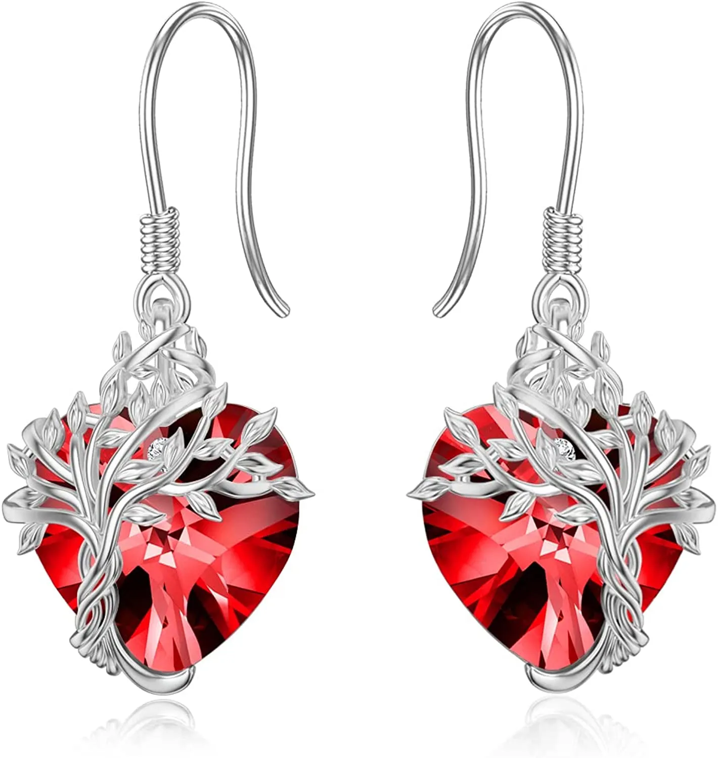 925 Sterling Silver-Heart Tree of Life Dangle Earrings