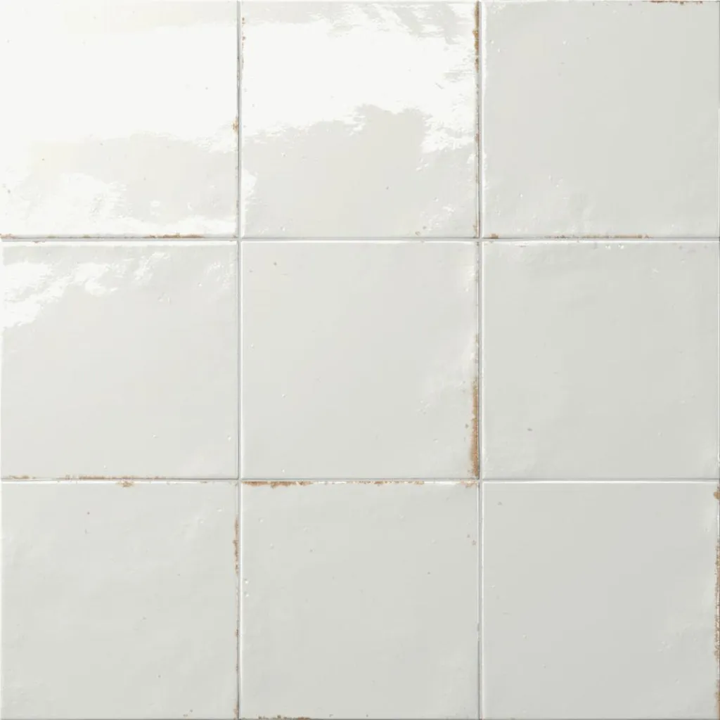 Agadir Mist Floor Tile - Wall Or Floor Mount - 5.8 x 5.8" Porcelain/Gloss White - Piece : 0.23 SqFt = $ 7.00 / Box: 10.23 Sqft = $ 72.00 - Pieces Per Box: 44 Units
