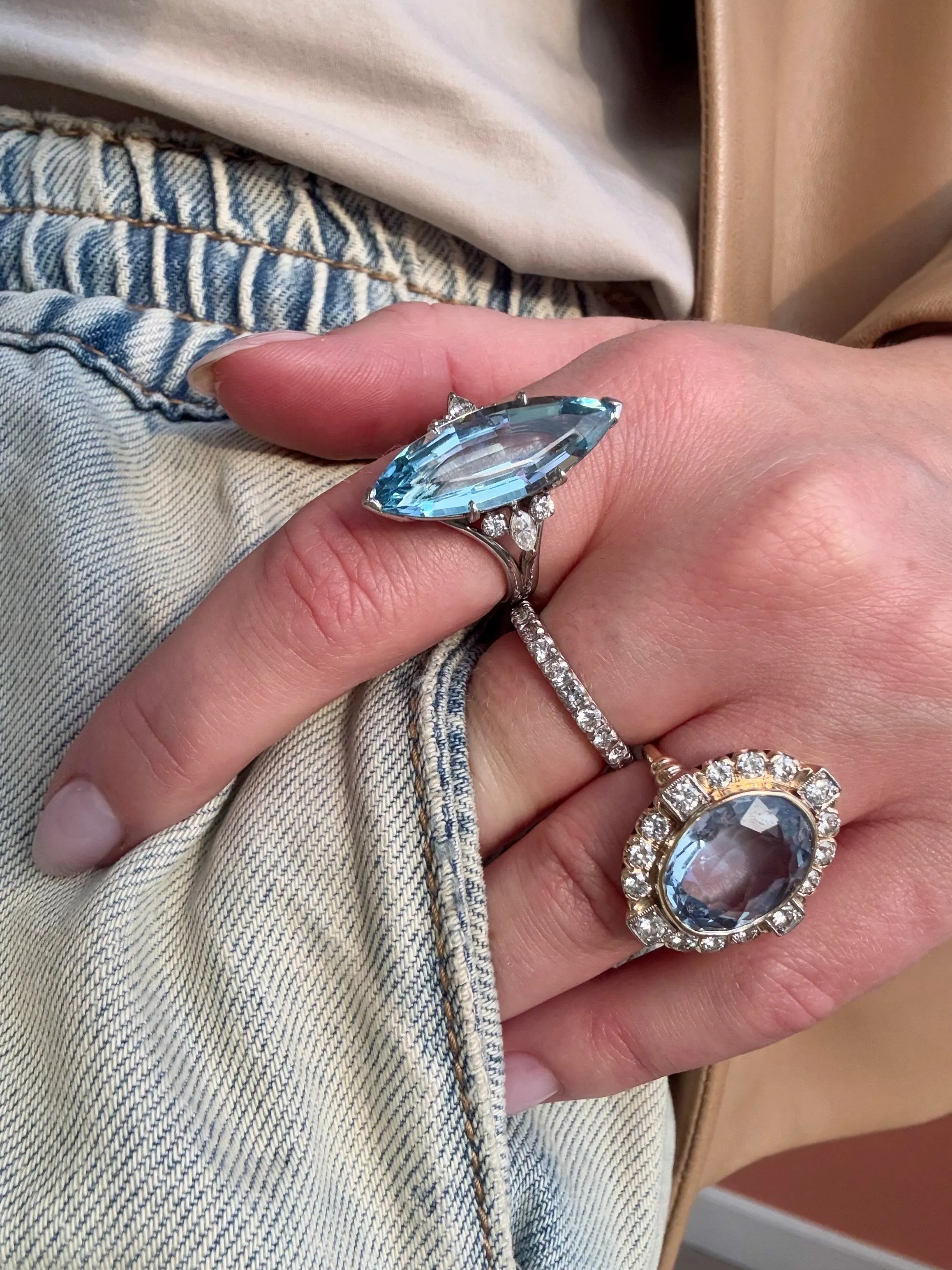 Aquamarine & Diamond Ring, Two Tone 14k & Platinum