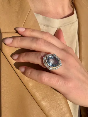 Aquamarine & Diamond Ring, Two Tone 14k & Platinum