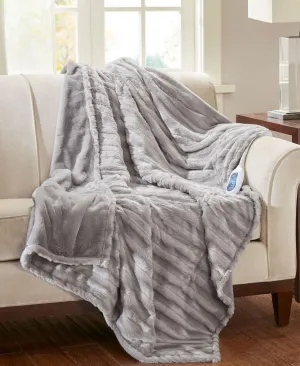 Beautyrest Duke Ribbed Electric Faux-Fur Throw Blanket Gray 50"x70"