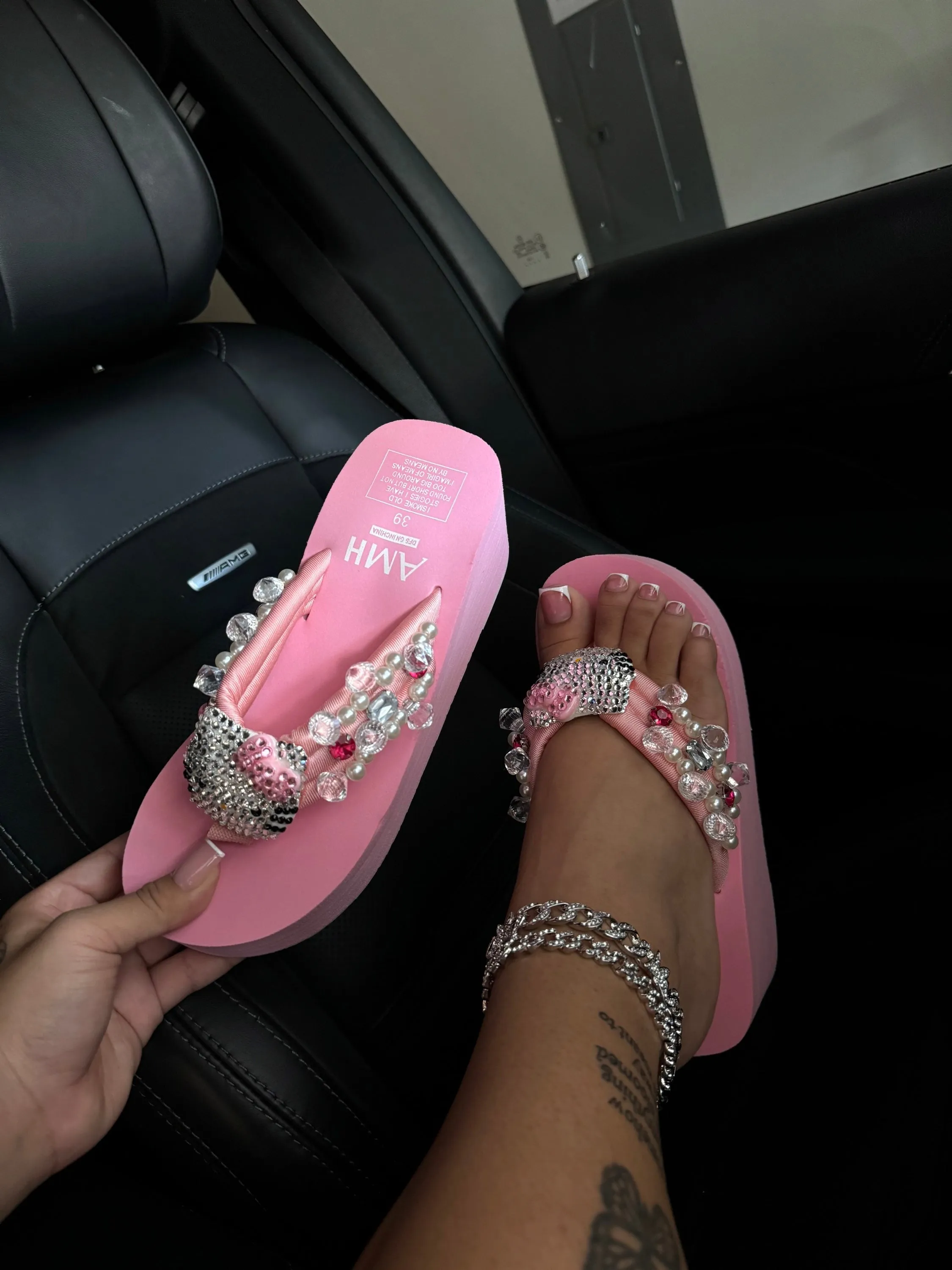 bedazzled kitty flip flops