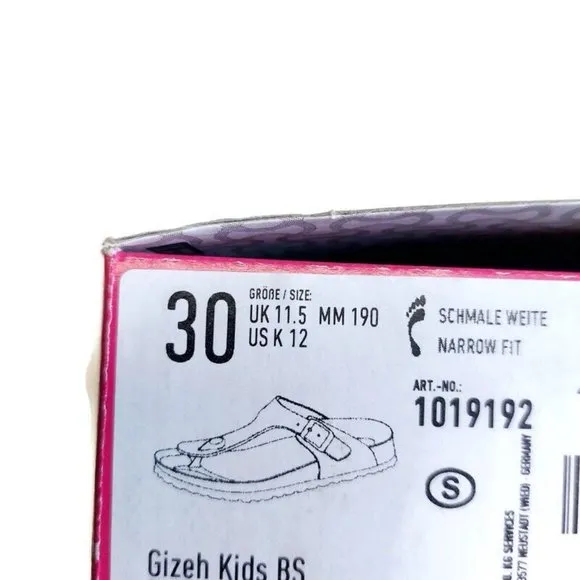 Birkenstock Gizeh Kids BS Size C 12 Birko-Flor Sandals Silver EU 30 Girls NARROW