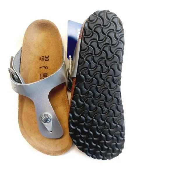 Birkenstock Gizeh Kids BS Size C 12 Birko-Flor Sandals Silver EU 30 Girls NARROW