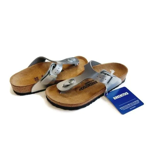 Birkenstock Gizeh Kids BS Size C 12 Birko-Flor Sandals Silver EU 30 Girls NARROW