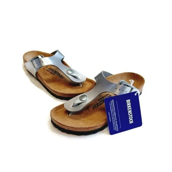 Birkenstock Gizeh Kids BS Size C 12 Birko-Flor Sandals Silver EU 30 Girls NARROW