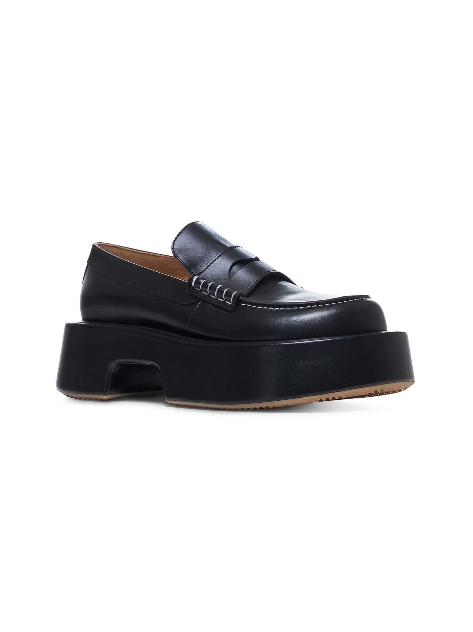 Black leather platform loafers