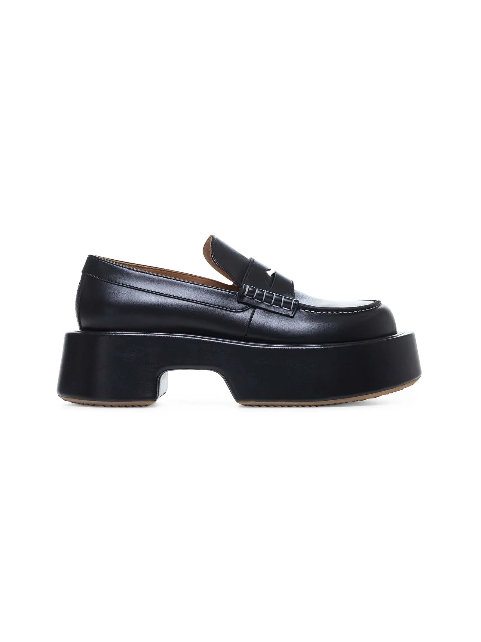 Black leather platform loafers