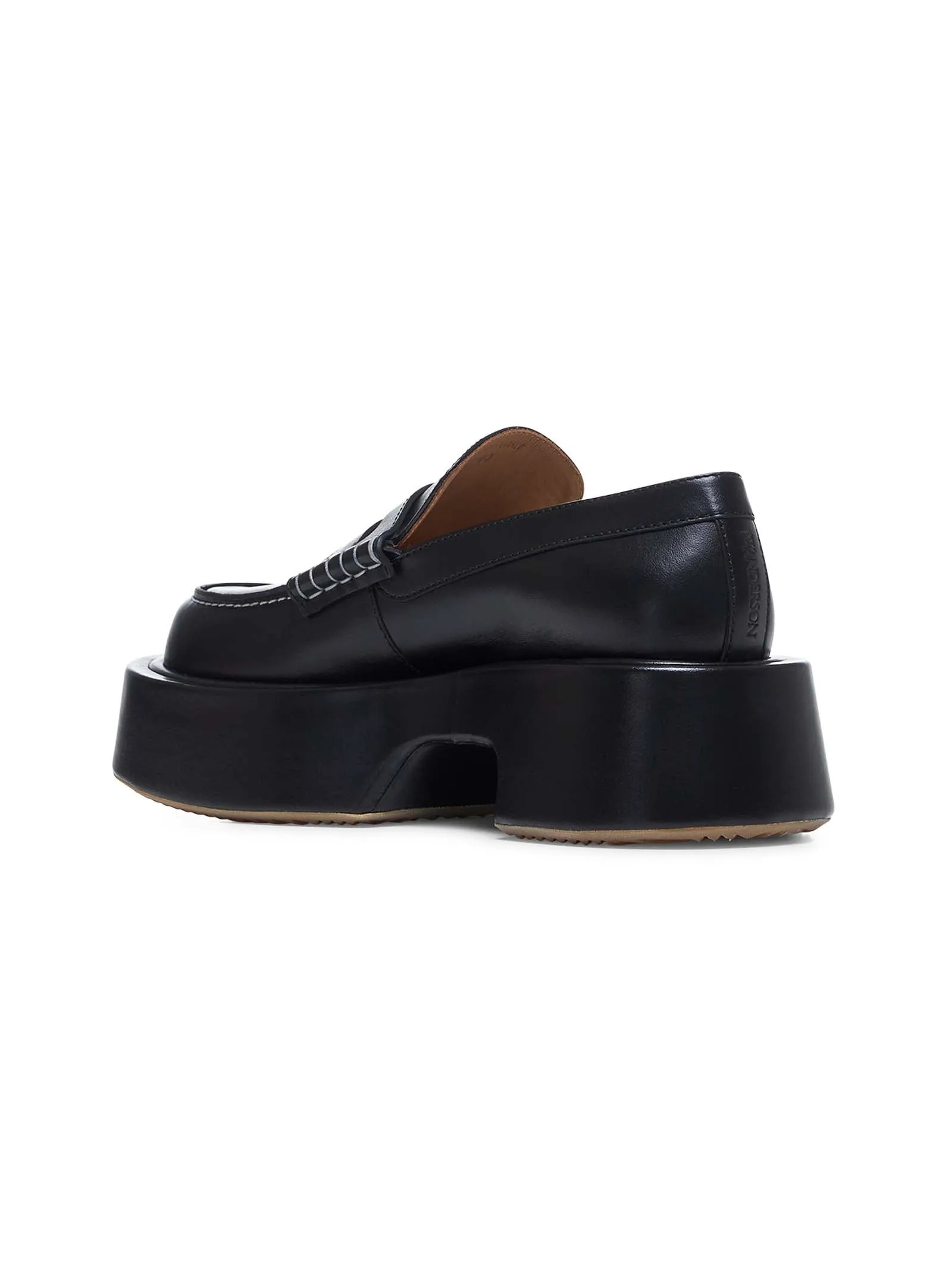 Black leather platform loafers