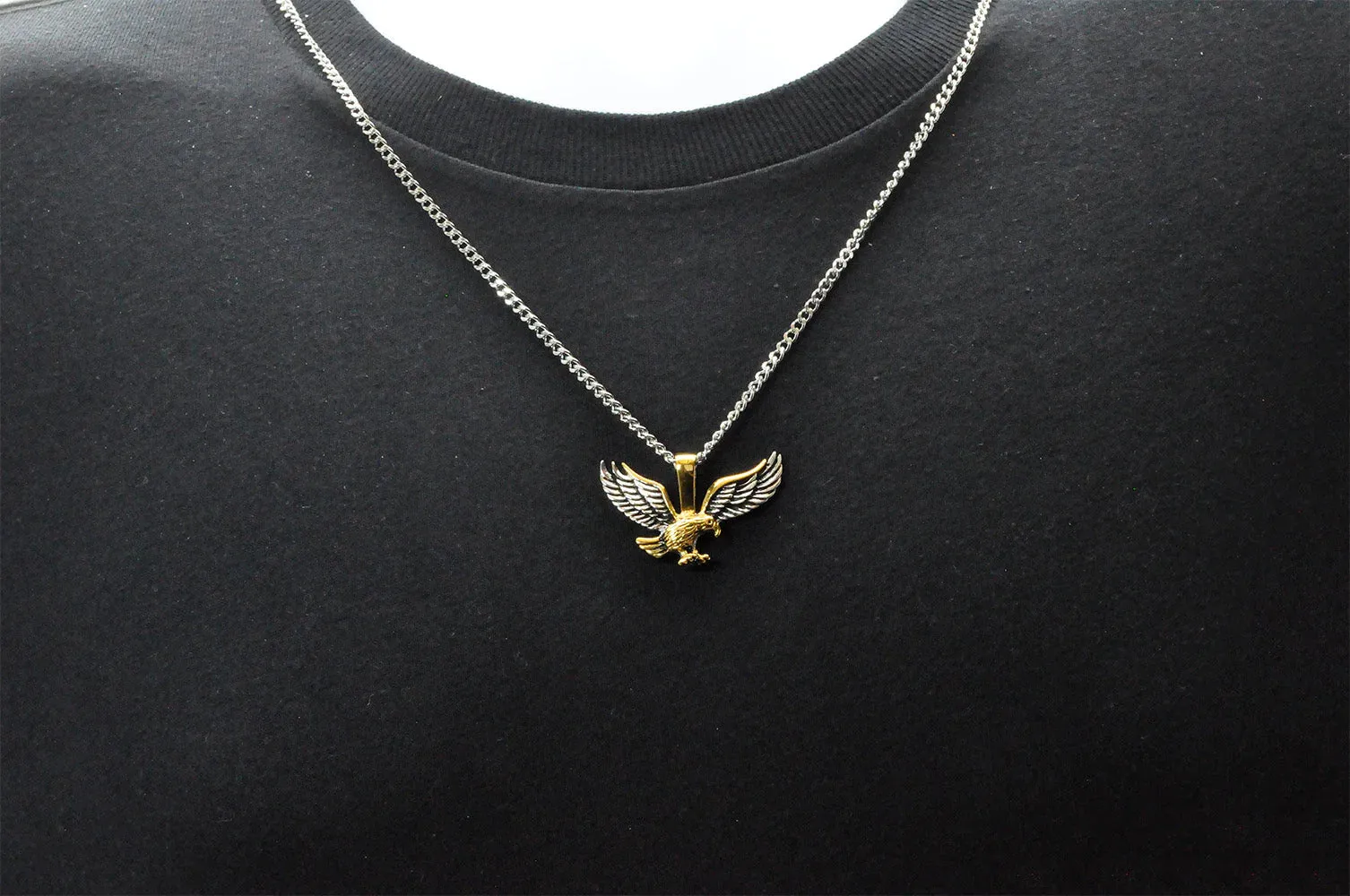 Blackjack Men's Eagle Pendant Necklace Gold & SS BJP51