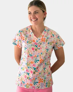 'Busy Florals' Women's Stretch Scrub Top - 4002