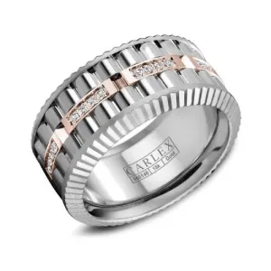 Carlex (10.5mm) 18K White and Rose Gold (0.20ct) Diamond Mens Band
