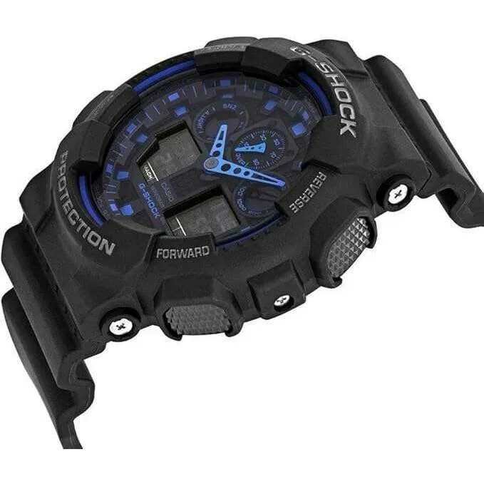 CASIO G-SHOCK ANTI-MAGNETIC (JIS 1) ANALOG DIGITAL DIAL BLACK & BLUE MEN WATCH GA-100-1A2