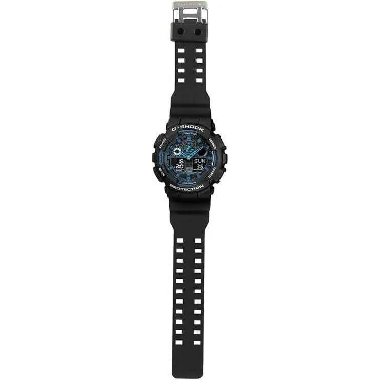CASIO G-SHOCK ANTI-MAGNETIC (JIS 1) ANALOG DIGITAL DIAL BLACK & BLUE MEN WATCH GA-100-1A2