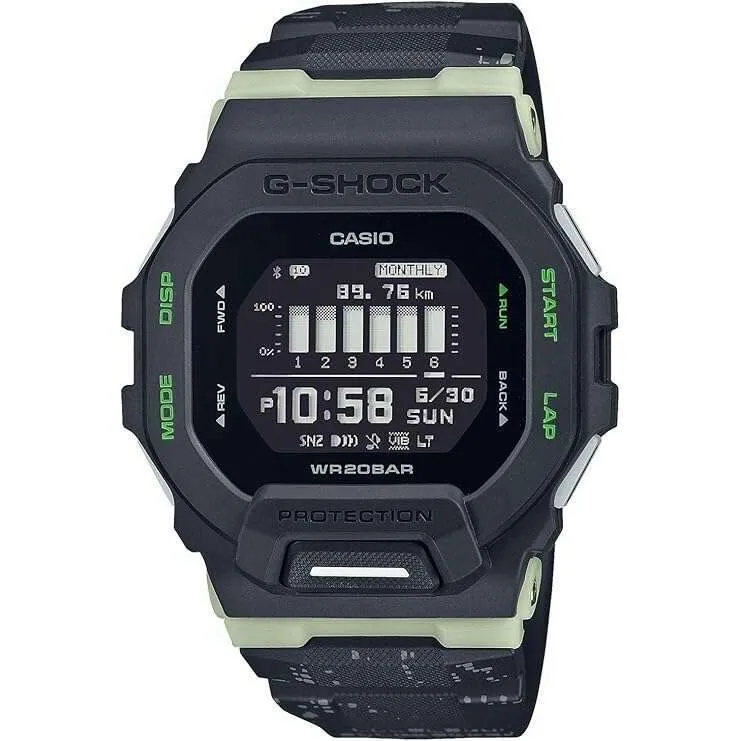 CASIO G-SHOCK G-SQUAD BLUETOOTH DAY-DATE BLACK CAMOUFLAGE MEN WATCH GBD-200LM-1JF