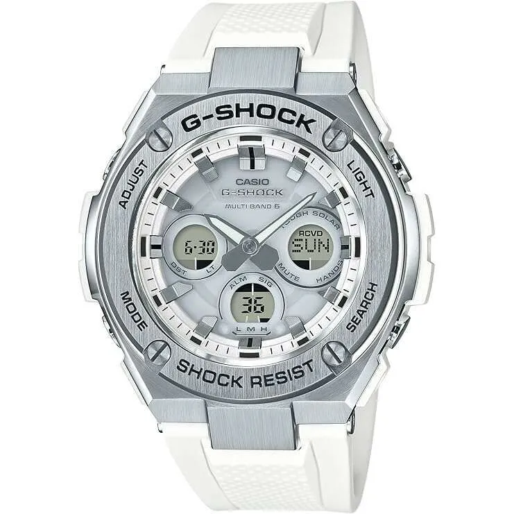 CASIO G-SHOCK G-STEEL RADIO SOLAR ANALOG DIGITAL DIAL WHITE & SILVER MEN WATCH GST-W310-7AJF