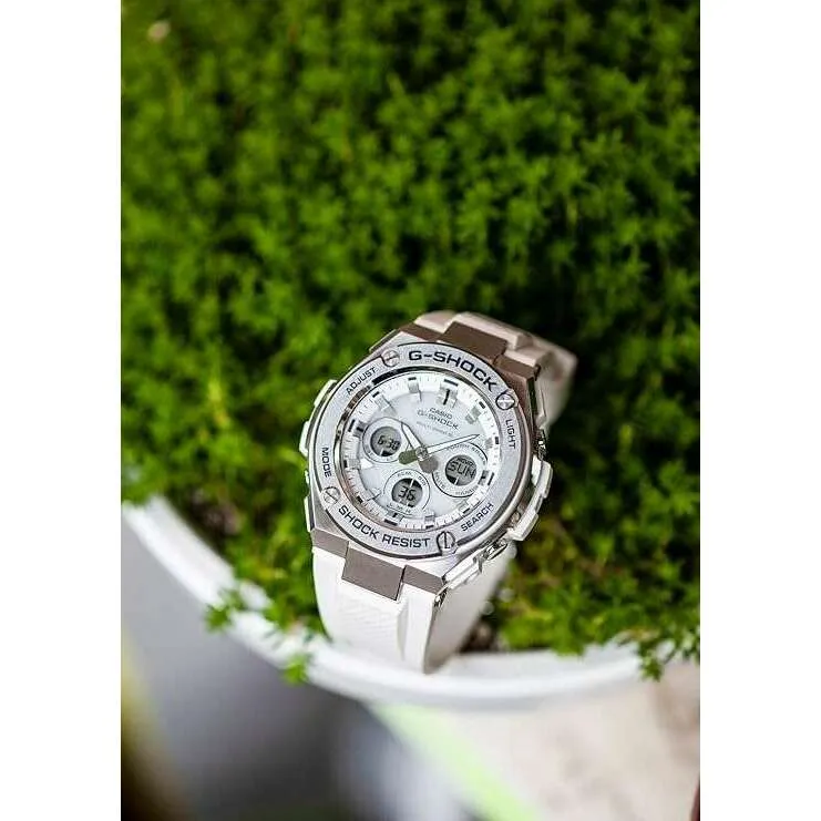CASIO G-SHOCK G-STEEL RADIO SOLAR ANALOG DIGITAL DIAL WHITE & SILVER MEN WATCH GST-W310-7AJF