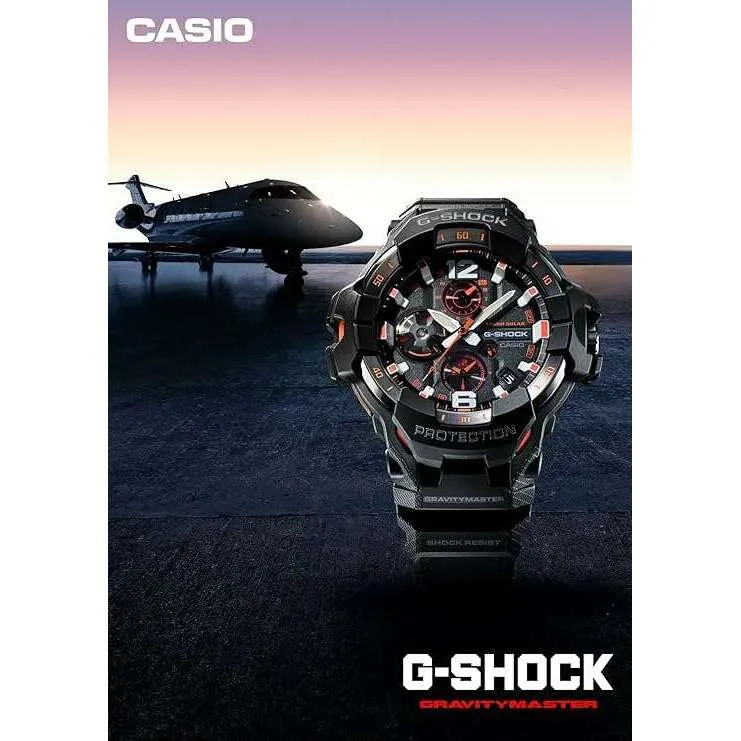 CASIO G-SHOCK GRAVITYMASTER BLUETOOTH SOLAR ANALOG BLACK & ORANGE MEN WATCH GR-B300-1A4JF