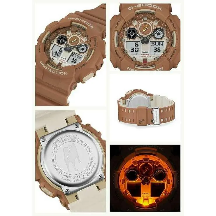 CASIO G-SHOCK MADE IN JAPAN MODEL SHIBAINU DOG ANALOG DIGITAL BROWN MEN WATCH GA-100SHB-5AJR