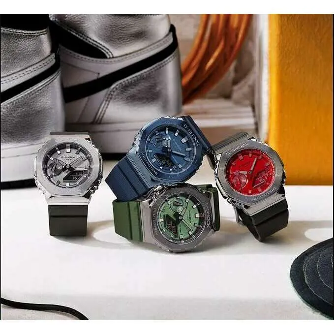 CASIO G-SHOCK METAL COVERED ANALOG DIGITAL BLACK & RED MEN WATCH GM-2100B-4AJF