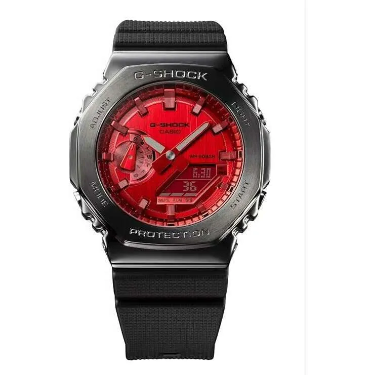 CASIO G-SHOCK METAL COVERED ANALOG DIGITAL BLACK & RED MEN WATCH GM-2100B-4AJF