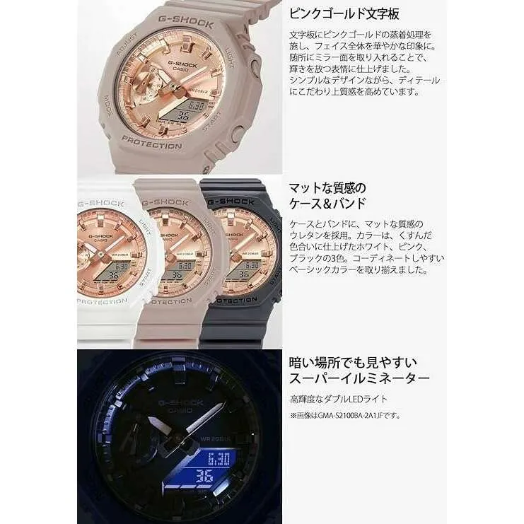 CASIO G-SHOCK MID-SIZE MODEL BLACK STRAP PINK GOLD DIAL LADIES WATCH GMA-S2100MD-1AJF