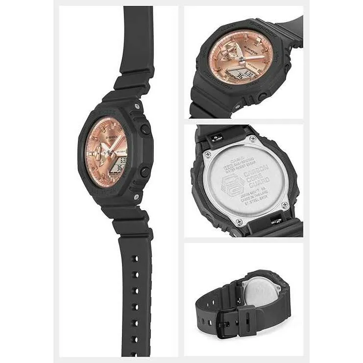 CASIO G-SHOCK MID-SIZE MODEL BLACK STRAP PINK GOLD DIAL LADIES WATCH GMA-S2100MD-1AJF