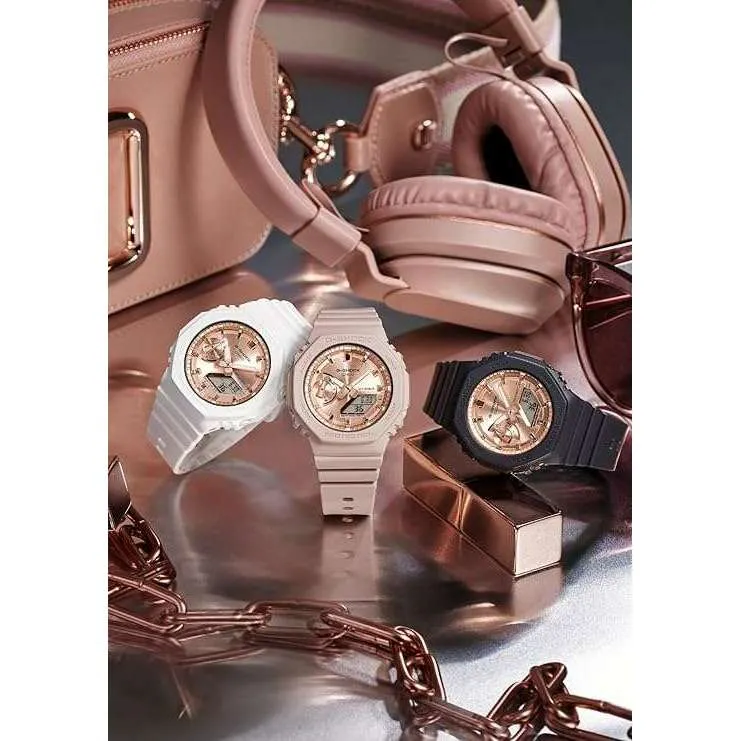 CASIO G-SHOCK MID-SIZE MODEL BLACK STRAP PINK GOLD DIAL LADIES WATCH GMA-S2100MD-1AJF