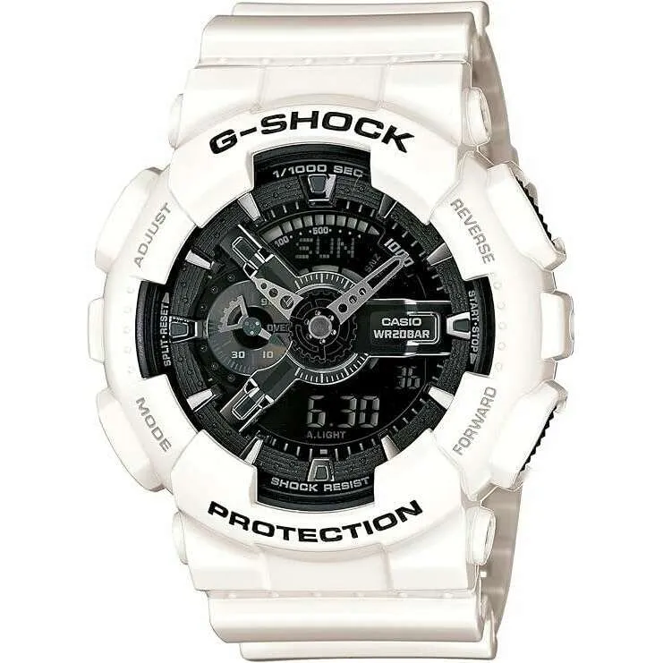 CASIO G-SHOCK WHITE RUBBER STRAP ANALOG DIGITAL BLACK DIAL MEN WATCH GA110GW7AJF