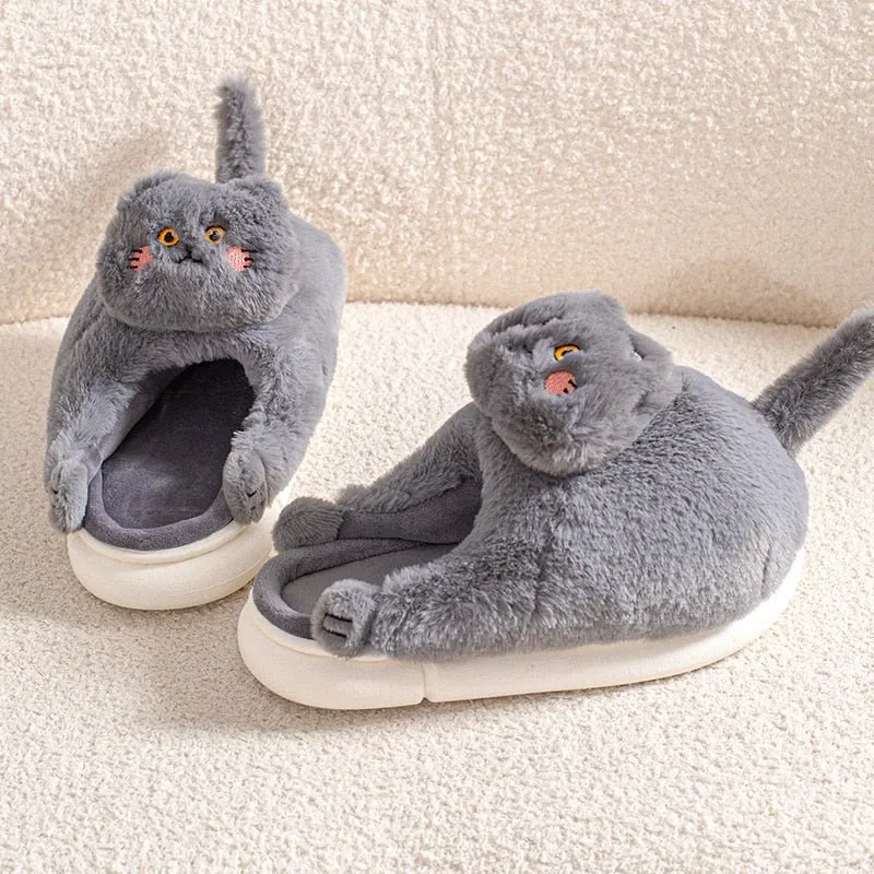 Cat Plush Indoor Slippers: Non-slip, Winter-Warm