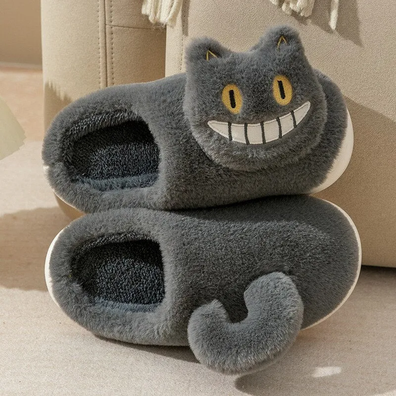 Cat Plush Indoor Slippers: Non-slip, Winter-Warm